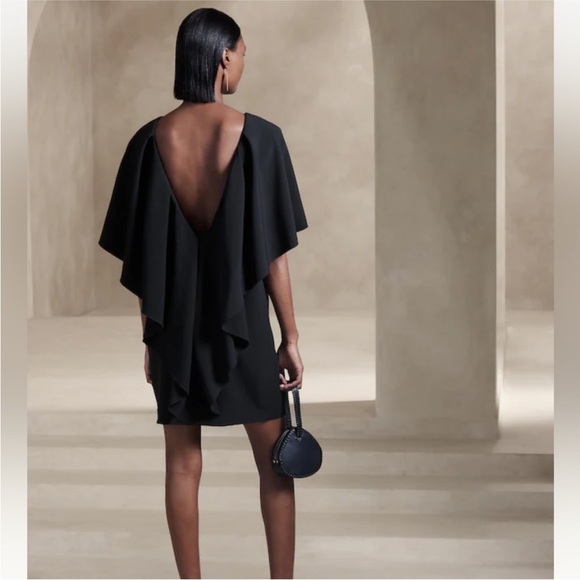 Banana Republic Forte Mini Ruffle Dress Black medium backless NEW - Picture 2 of 8